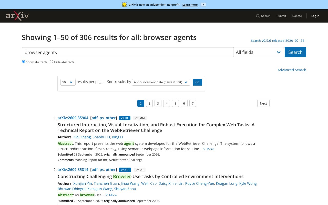 arXiv browser-agent search results